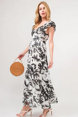 And The Why Ruffled Sleeve Tiered Floral Print Maxi Dress OutfitFlow