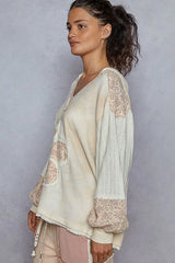 POL Raw Hem Washed Hoodie with Flower Patch OutfitFlow