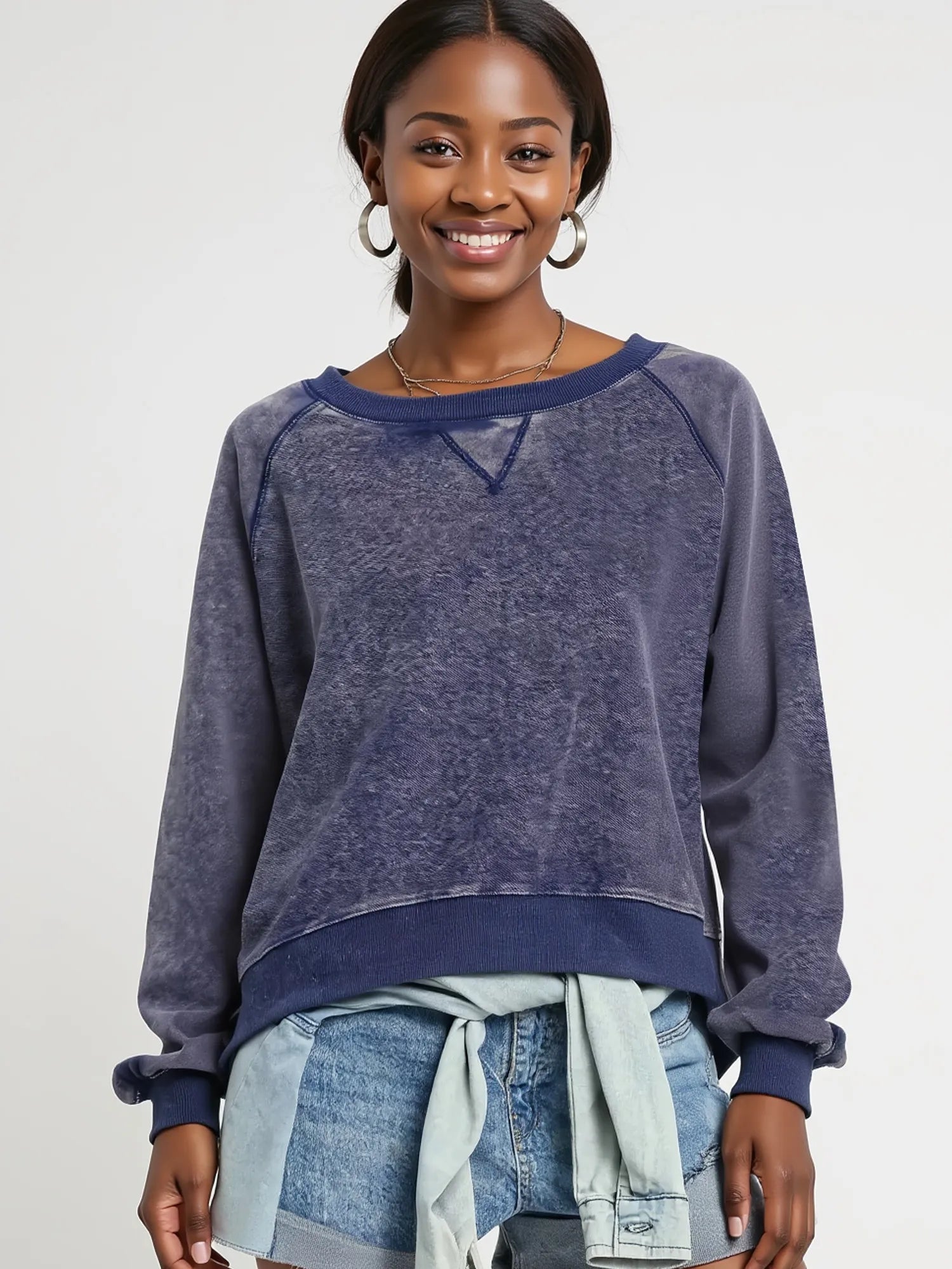Umgee Mineral Wash French Terry Sweatshirt Trendsi