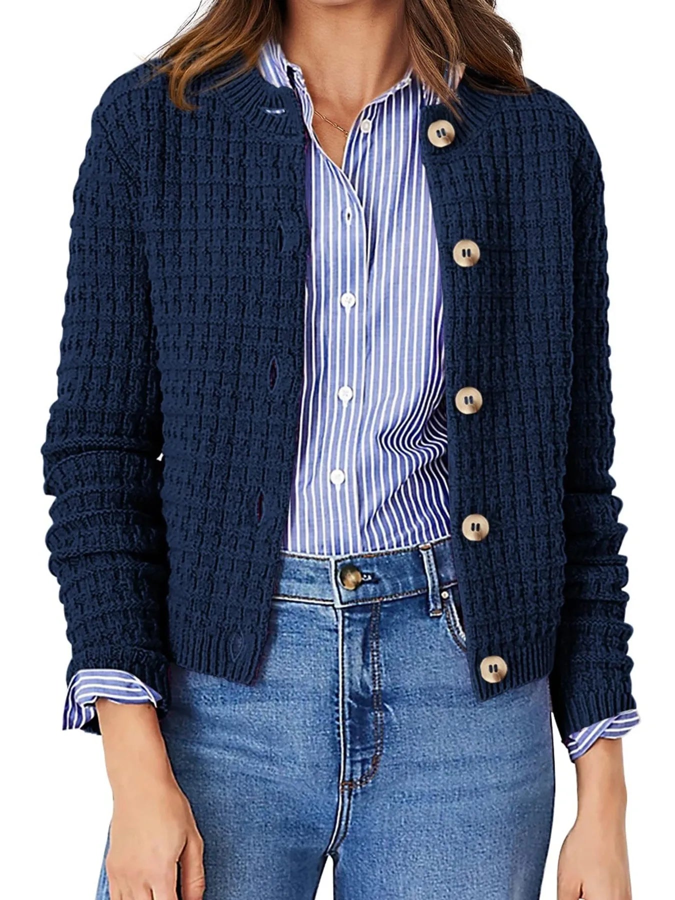 Textured Knit Button-Front Cardigan OutfitFlow