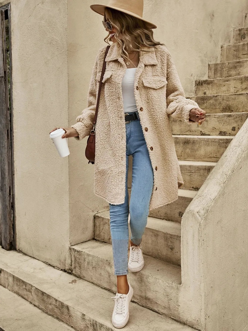 Collared Button Down Coat Trendsi