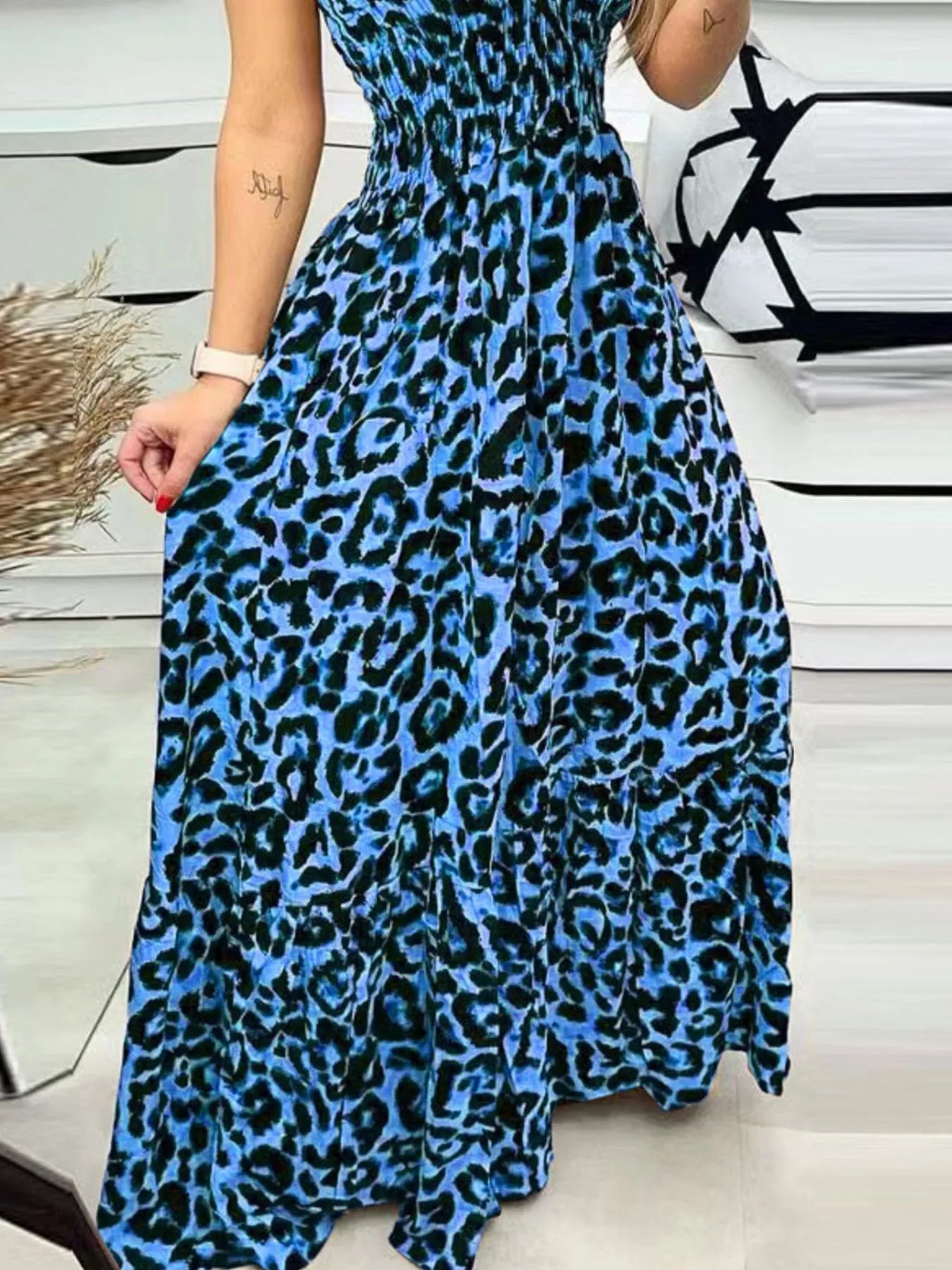 Full Size Leopard Print Spaghetti Strap Maxi Dress Plus Size OutfitFlow