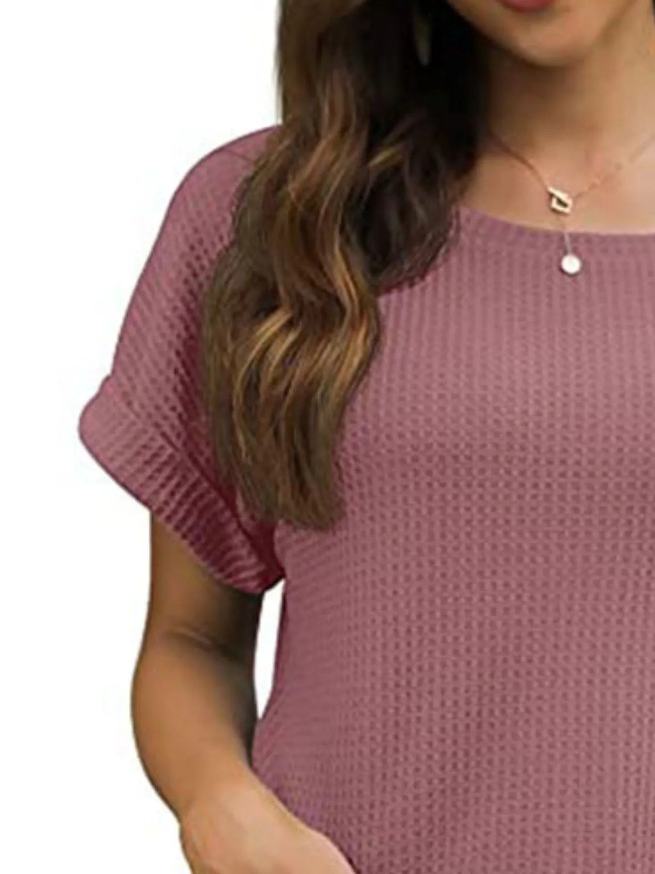 Full Size Waffle Knit Relaxed Fit T-Shirt Plus Size OutfitFlow
