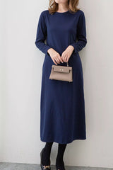 Casual Long Sleeve Midi Dress Navy OutfitFlow