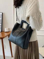 Square Handle PU Leather Crossbody Bag OutfitFlow