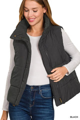 Zenana High Neck Zip-Up Vest Coat OutfitFlow