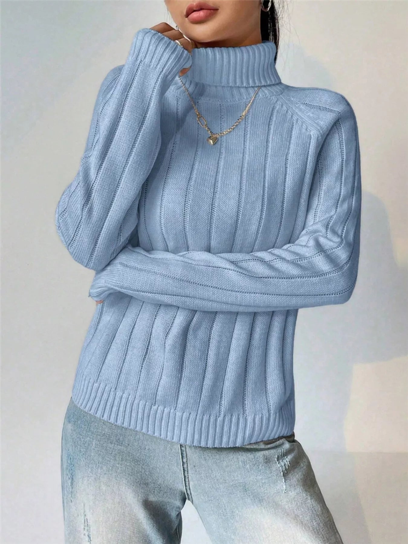 Ribbed Turtleneck Long Sleeve Sweater OutfitFlow