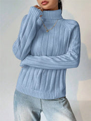 Ribbed Turtleneck Long Sleeve Sweater OutfitFlow