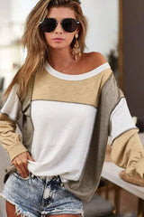 Outfit Flow - Exposed Seam Contrast Round Neck Long Sleeve Top