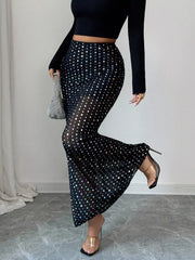 Polka Dot Maxi Skirt Black OutfitFlow