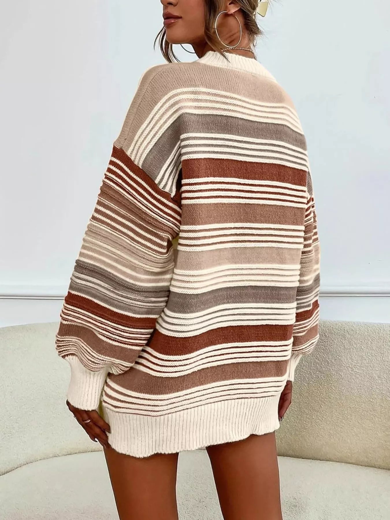 Rainbow Striped Drop Shoulder Oversized Sweater OutfitFlow