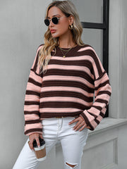 Striped Dropped Shoulder Sweater OutfitFlow