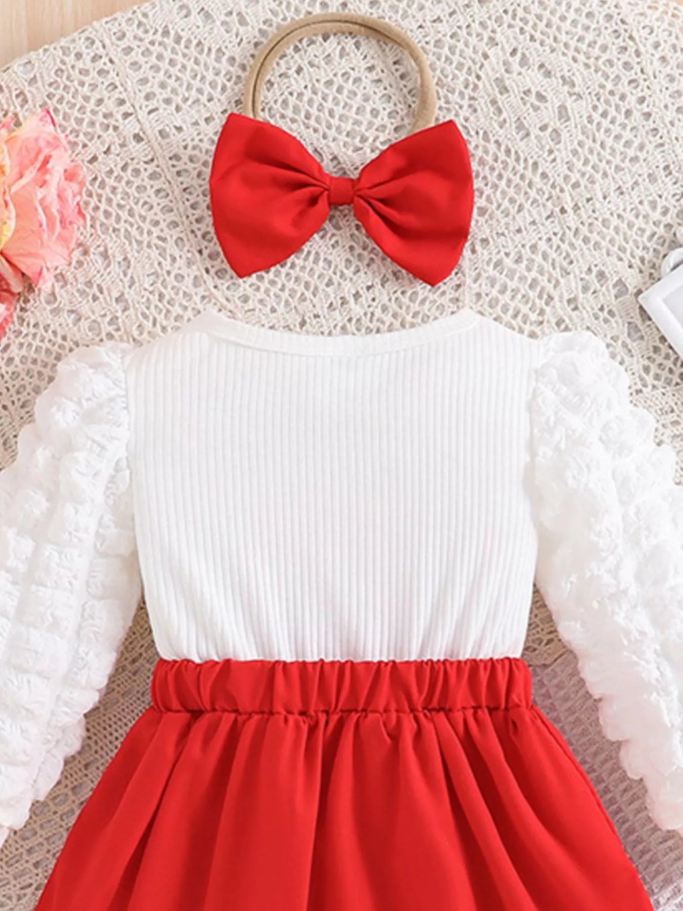 Children's Heart Bowknot Decor Dress with Headband Trendsi