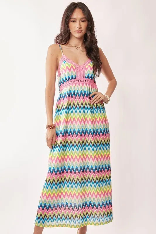 Davi & Dani Multi Color Crochet Lace Midi Dress OutfitFlow