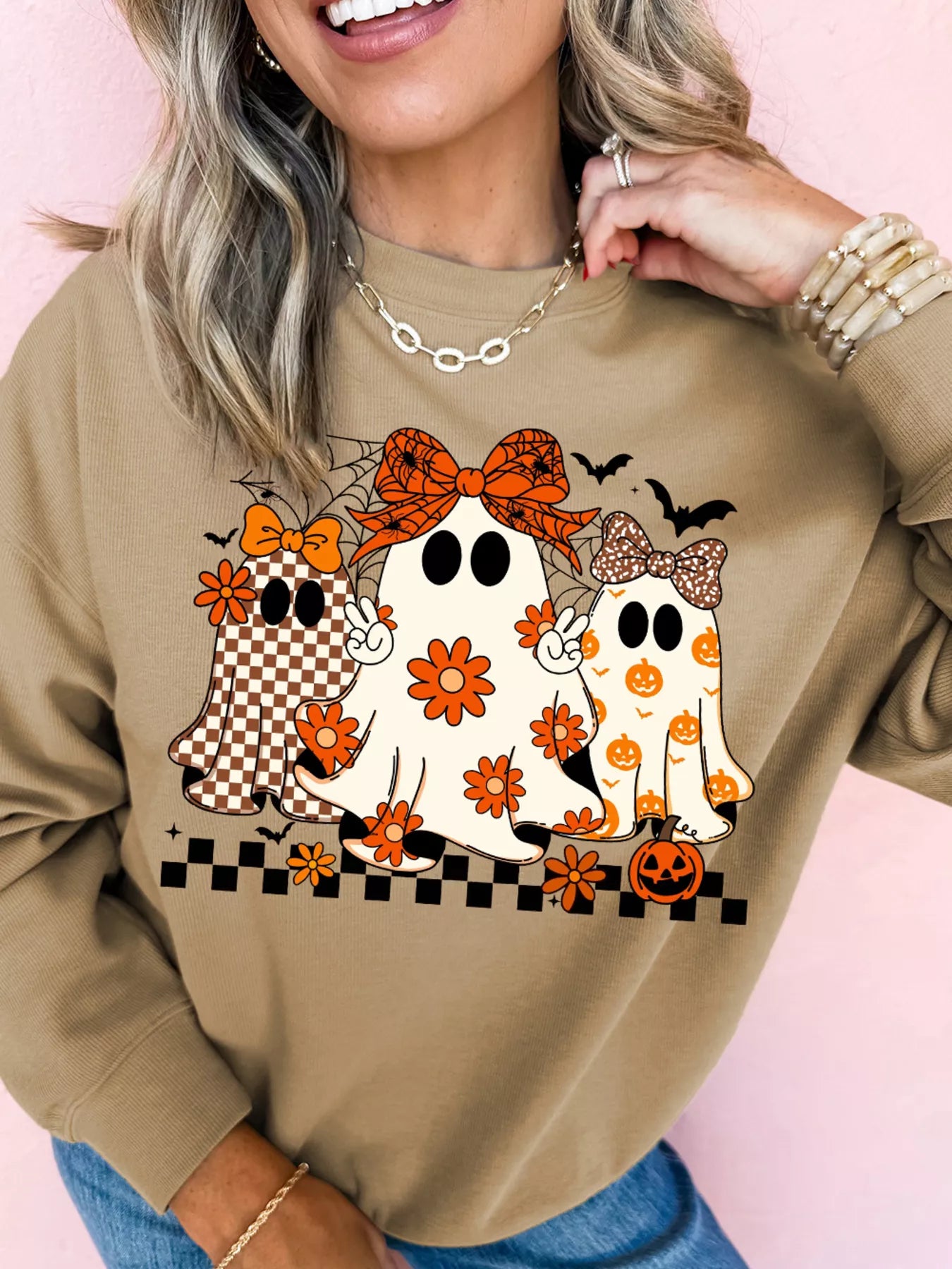 Halloween Ghost Graphic Drop Shoulder Sweatshirt OutfitFlow