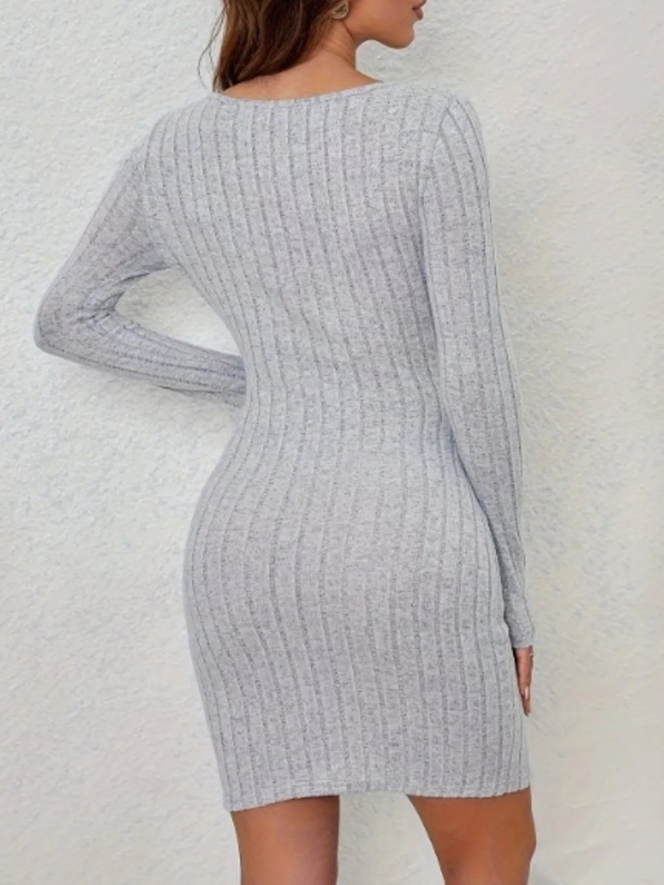 Ribbed Knit Cutout Long Sleeve Bodycon Dress OutfitFlow