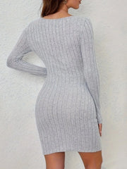 Ribbed Knit Cutout Long Sleeve Bodycon Dress OutfitFlow