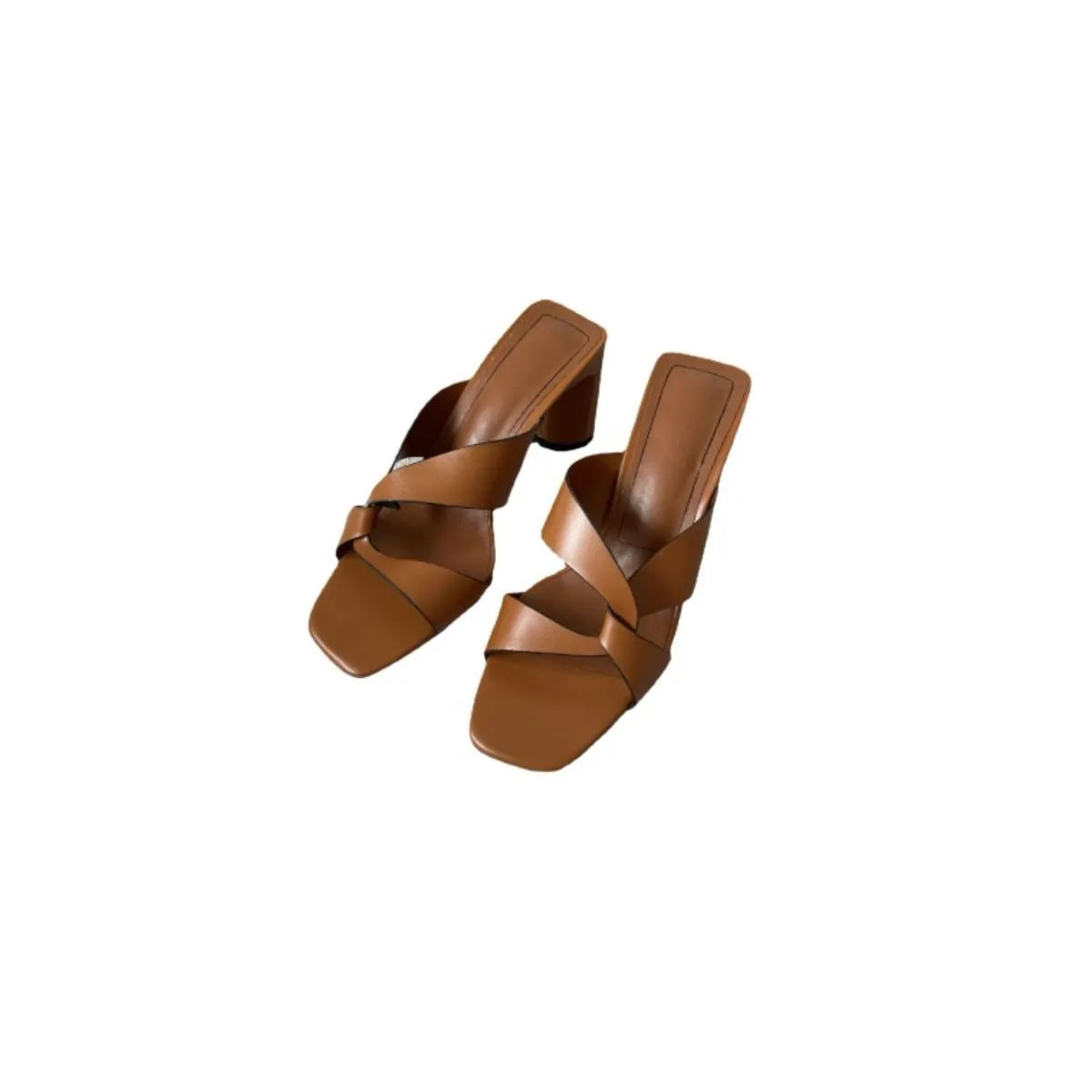 Open Toe Block Heels Sandals Brown OutfitFlow