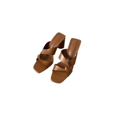 Open Toe Block Heels Sandals Brown OutfitFlow