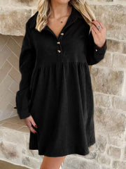Casual Corduroy Button Detail Mini Dress Black Trendsi