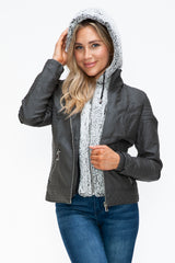 Outfit Flow - YMI Faux Layered Double-Zipper Jacket with Fuzzy Hood