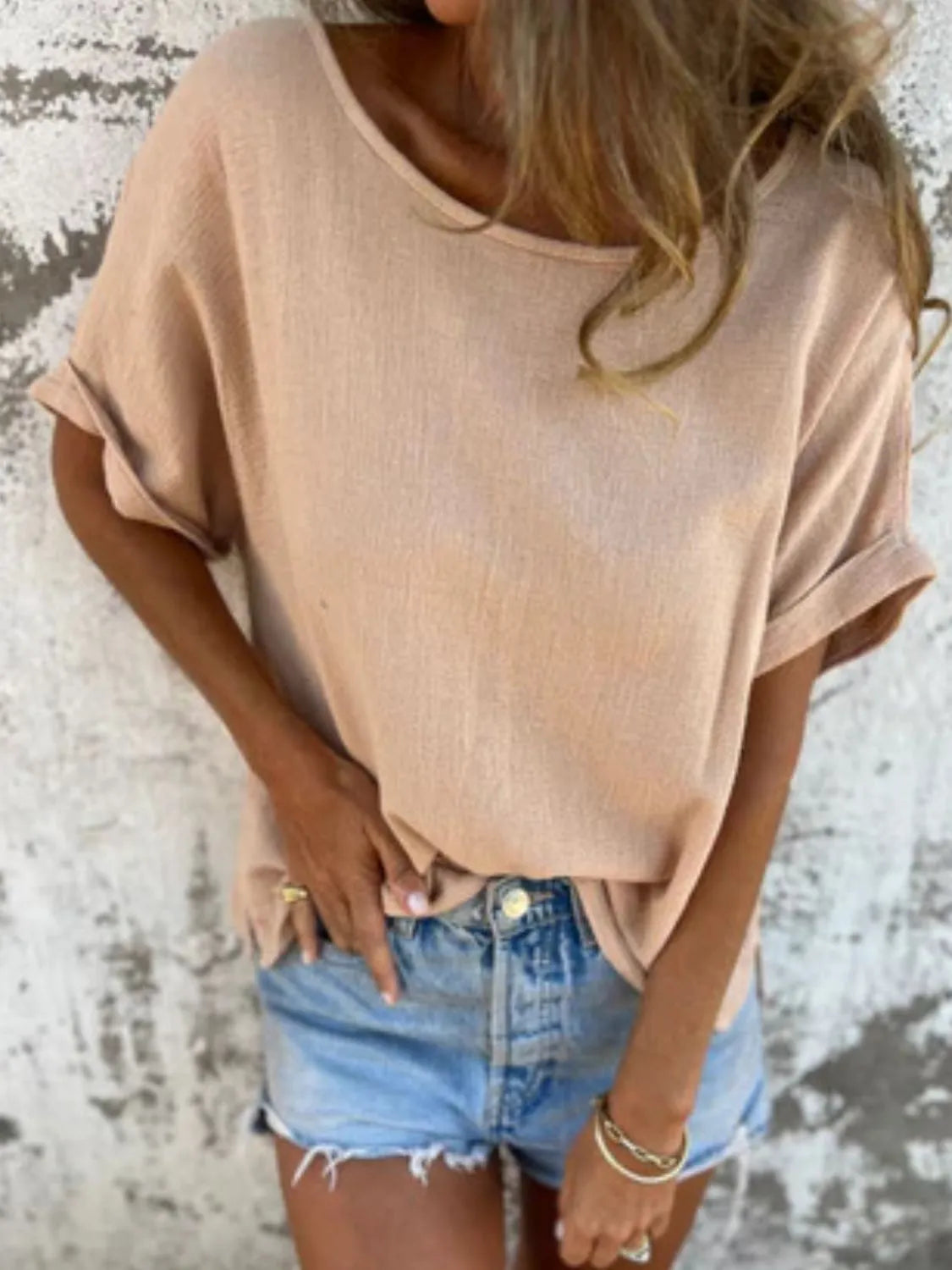 Full Size Round Neck Short Sleeve T-Shirt Plus Size OutfitFlow