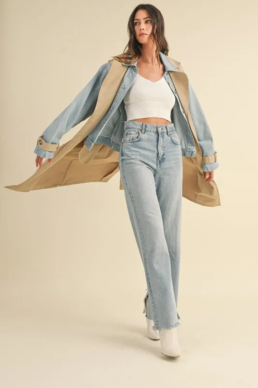 MABLE Layered Look Trench Coat With Denim Jacket Trendsi