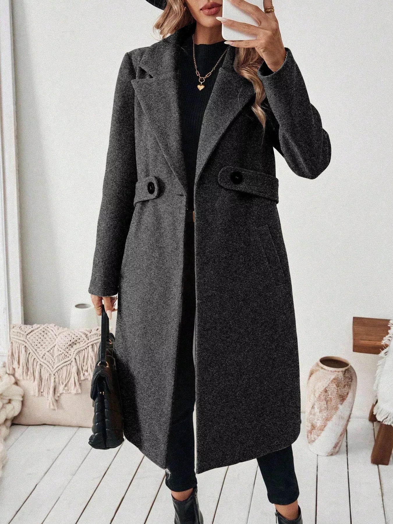 One Button Wool Blend Overcoat OutfitFlow