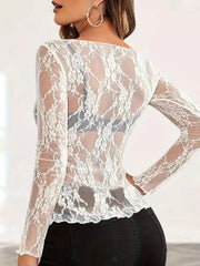 Mesh Floral Lace Long Sleeve T-Shirt OutfitFlow