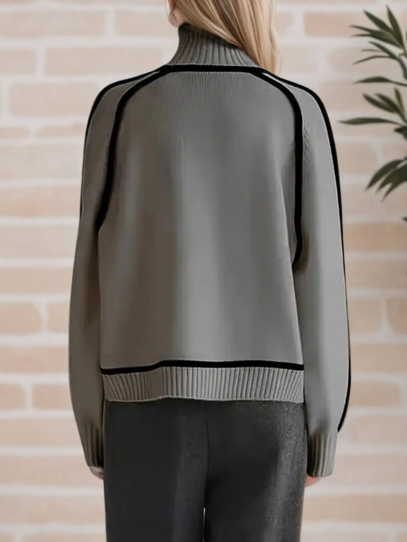 Contrast Trim Turtleneck Sweater OutfitFlow
