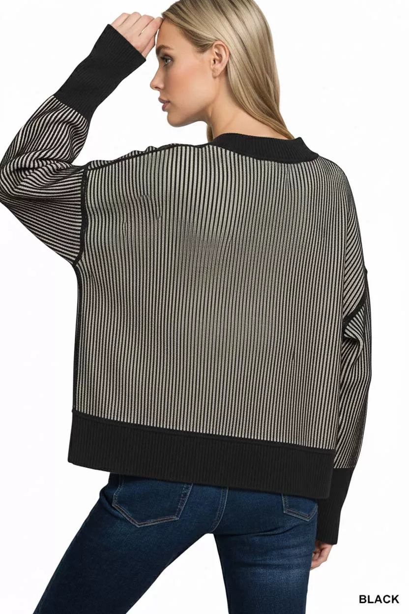 Zenana Ribbed Exposed Seam Two Tone Sweater OutfitFlow
