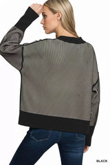 Zenana Ribbed Exposed Seam Two Tone Sweater OutfitFlow