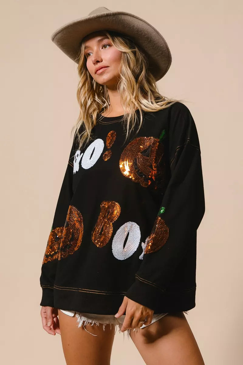 BiBi Halloween Theme Sequin Embroideries Sweatshirt Trendsi
