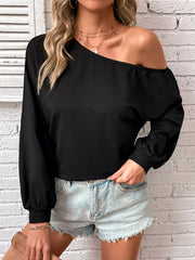One-Shoulder Long Sleeve Casual Sweatshirt Black OutfitFlow