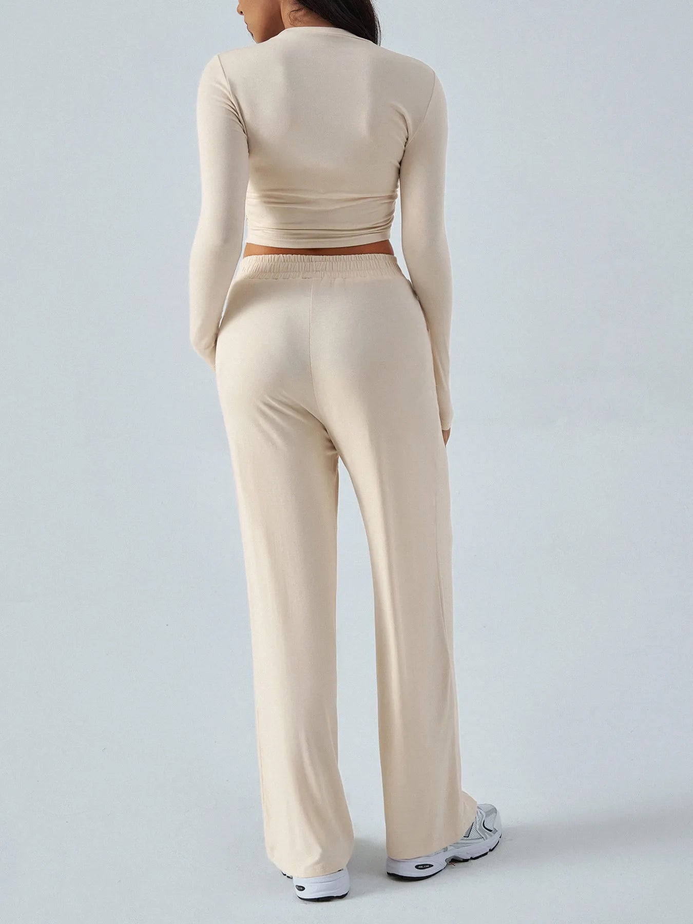 Round Neck Long Sleeve Top and Pants Set OutfitFlow