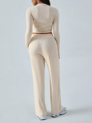 Round Neck Long Sleeve Top and Pants Set OutfitFlow