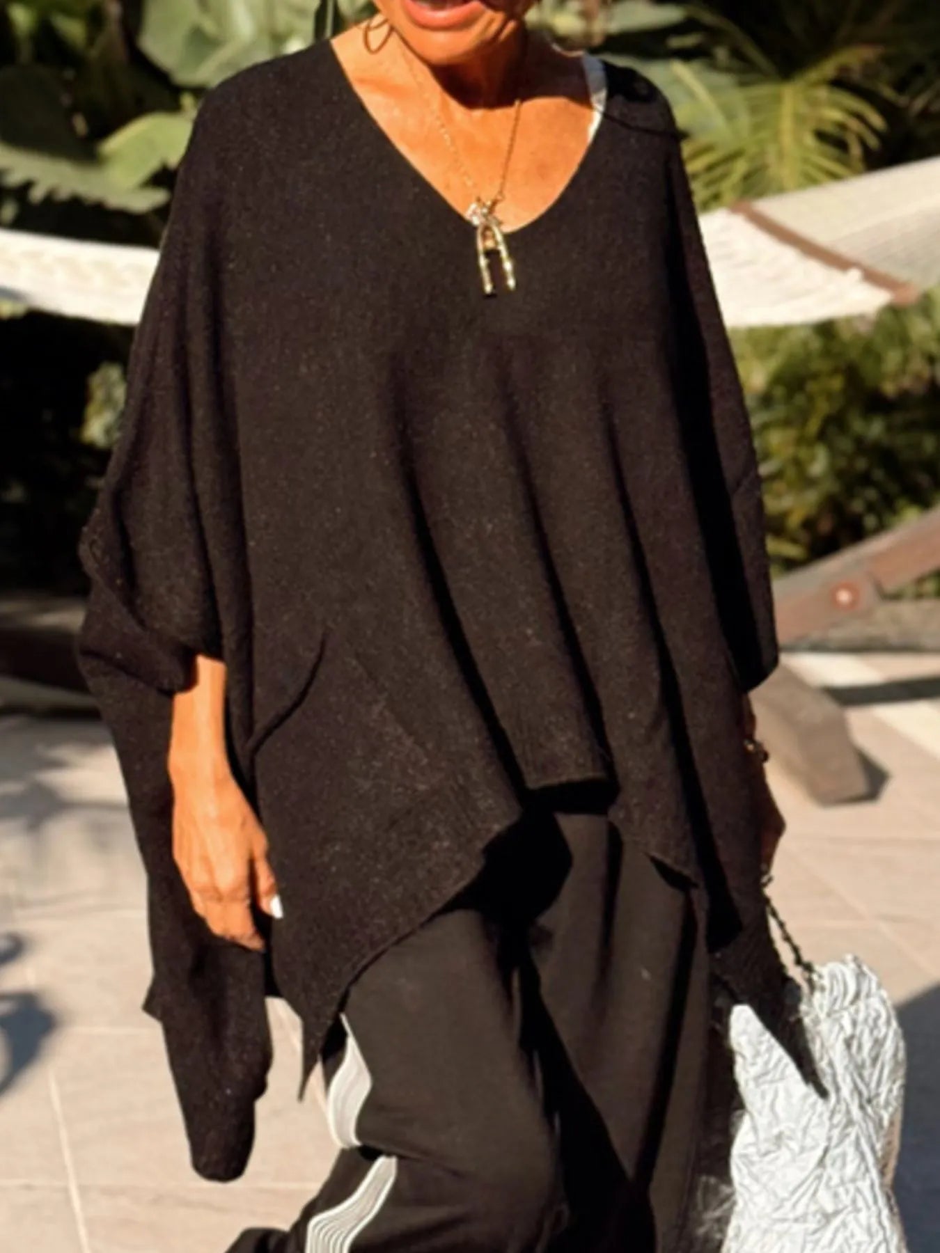 Ribbed Hem V-Neck Sweater OutfitFlow