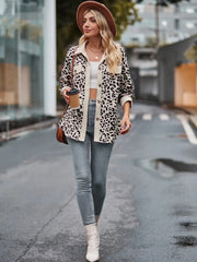 Leopard Print Button-Up Contrast Shacket OutfitFlow