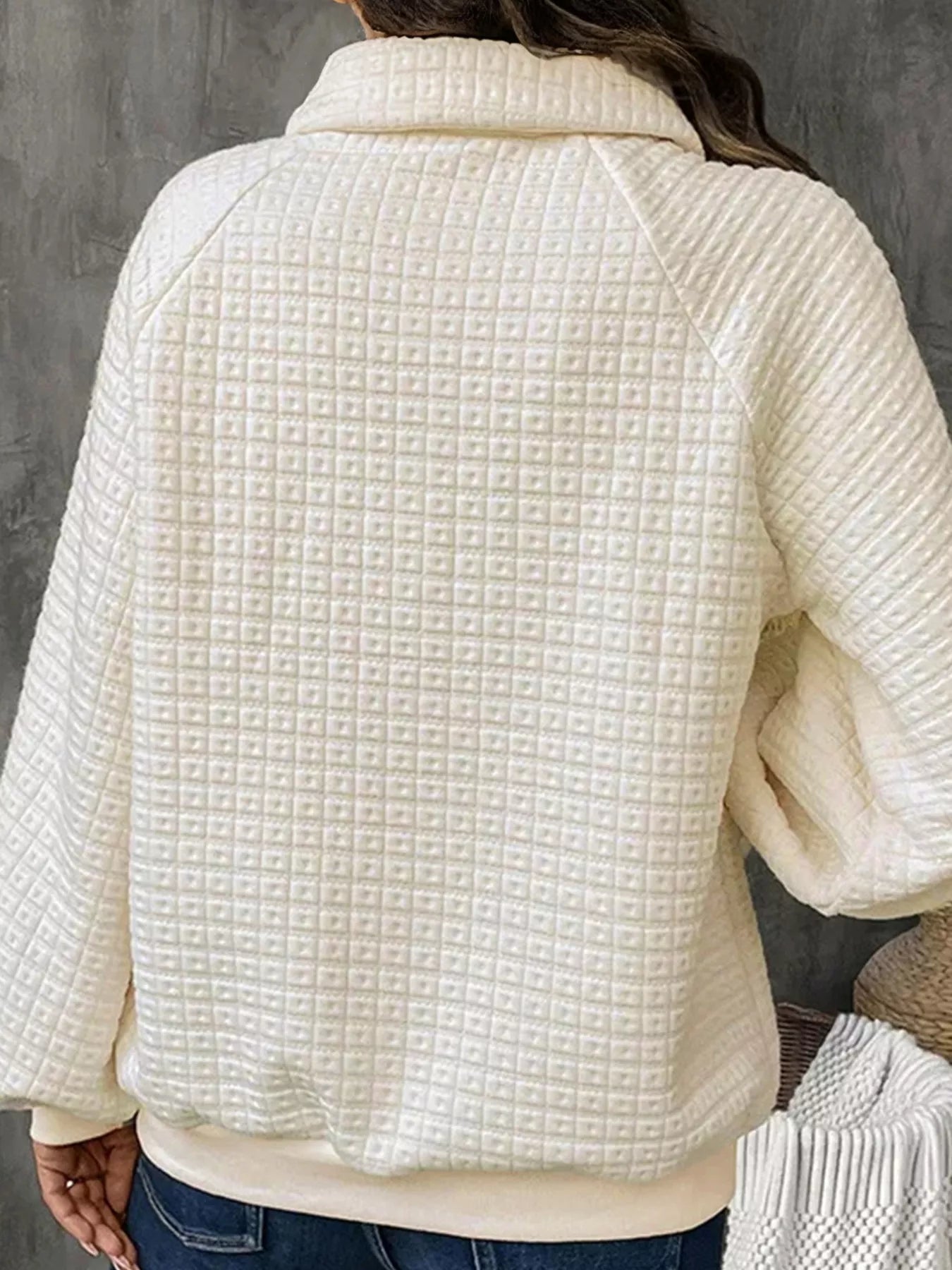 Textured Half Button Collared Sweatshirt OutfitFlow