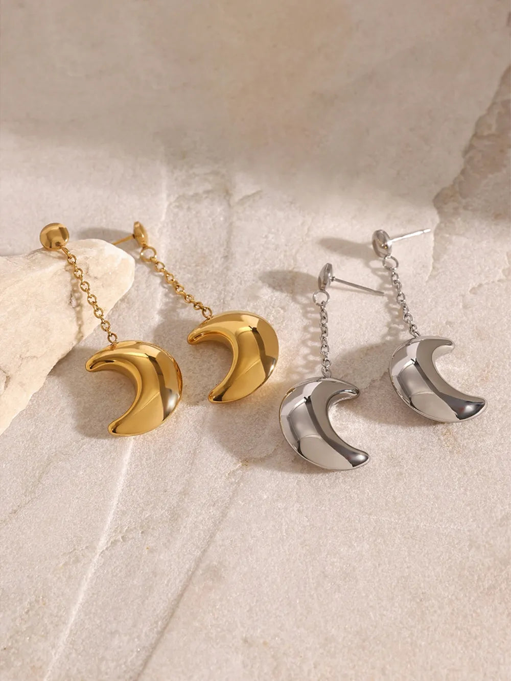 Stainless Steel Moon Dangle Earrings OutfitFlow