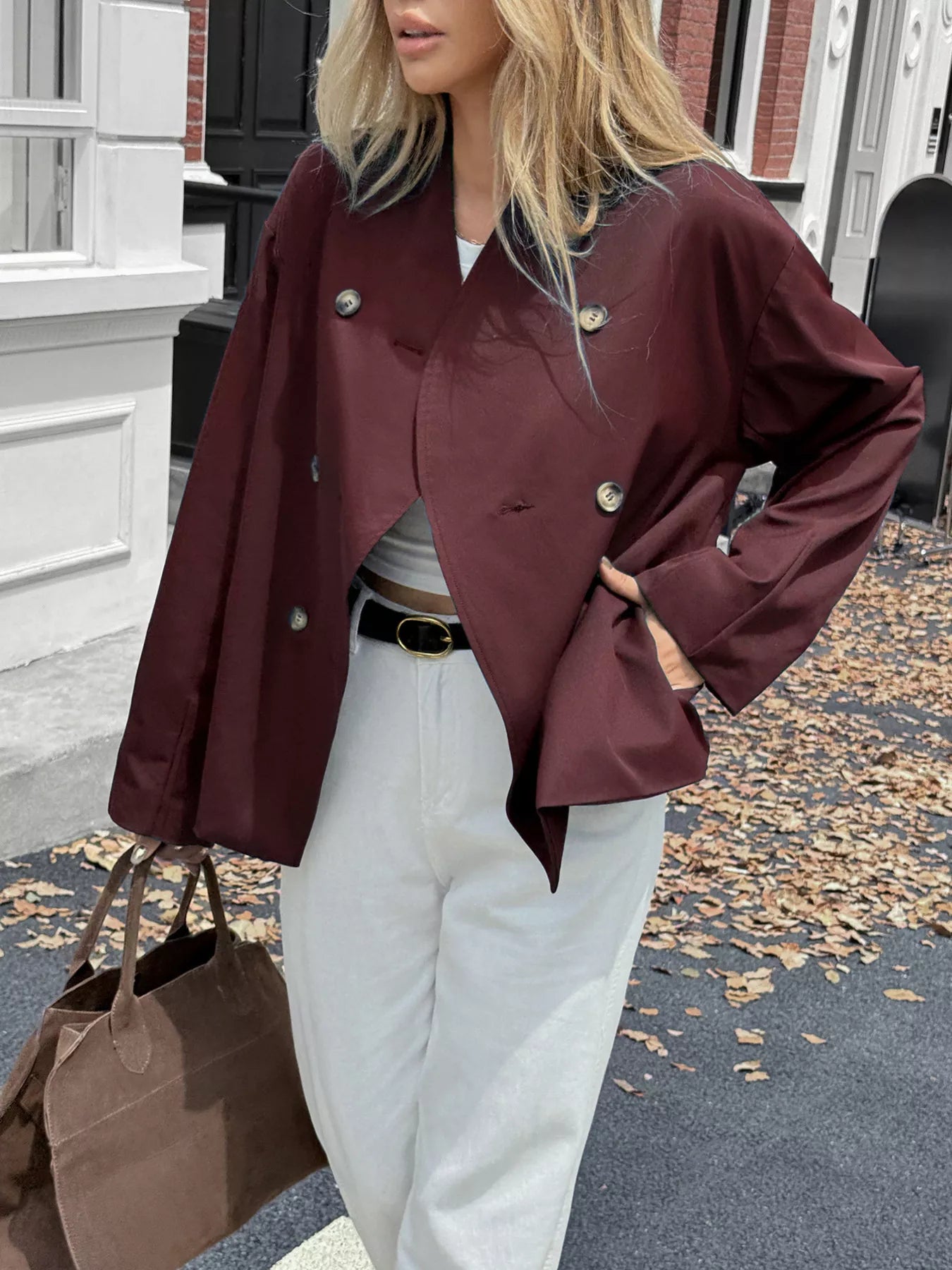 Double-Breasted Long Sleeve Jacket OutfitFlow