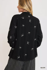 Umgee Linen Blend Fitted Shirt with Ribbon Embroidery Details Trendsi