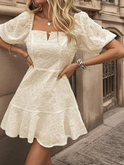 Eyelet Puff Sleeve Mini Dress OutfitFlow