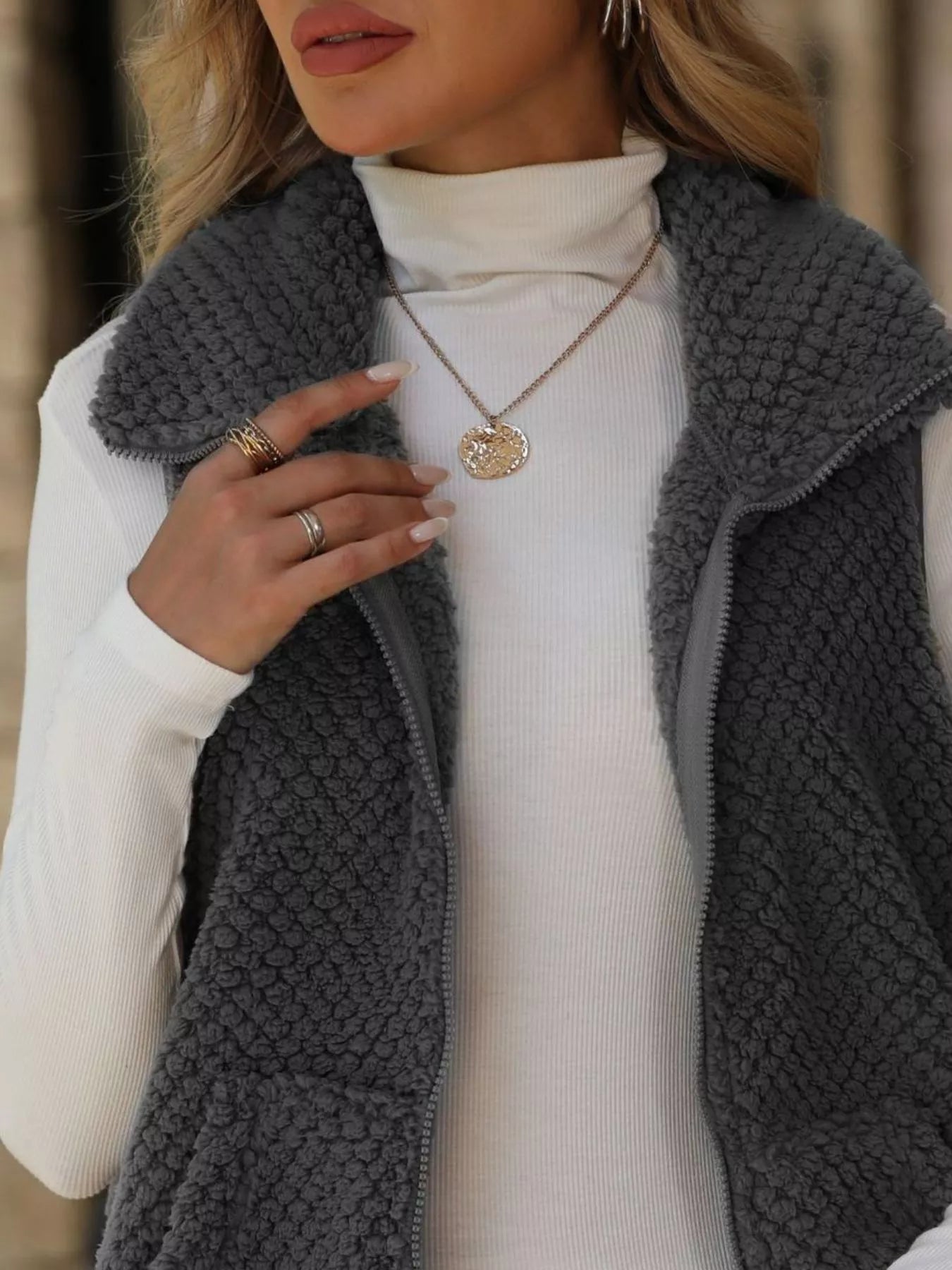 Zip-Up Vest Coat Trendsi