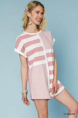 Umgee Mixed Striped Short Sleeve Romper Trendsi