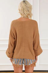 Fringe V-Neck Long Sleeve Sweater OutfitFlow