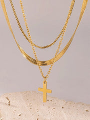 18K Gold-Plated Three-Layered Cross Necklace Gold One Size OutfitFlow