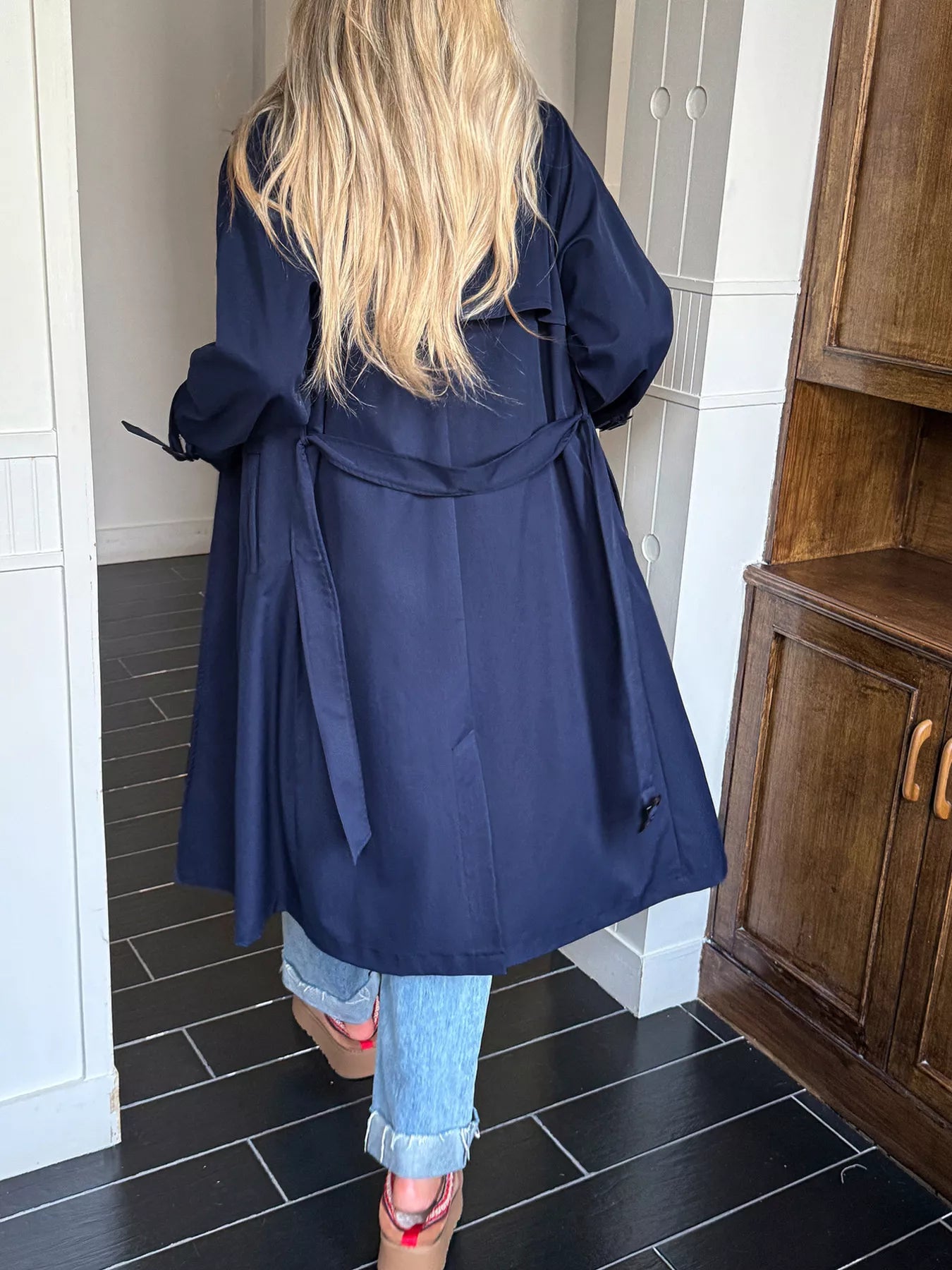 Double-Breasted Belted Trench Coat Trendsi