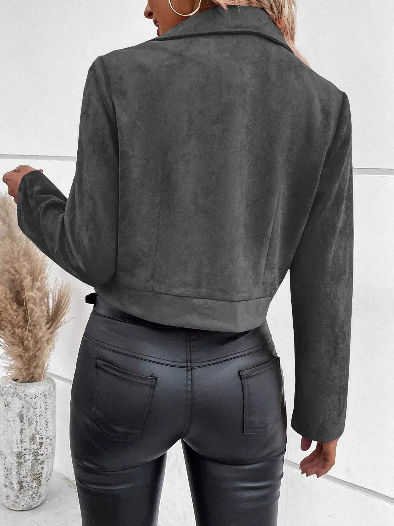 Suede Moto Jacket with Zip Detail Trendsi