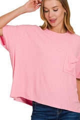 Zenana Oversized Ribbed Round Neck Short Sleeve Tee DK PINK OutfitFlow